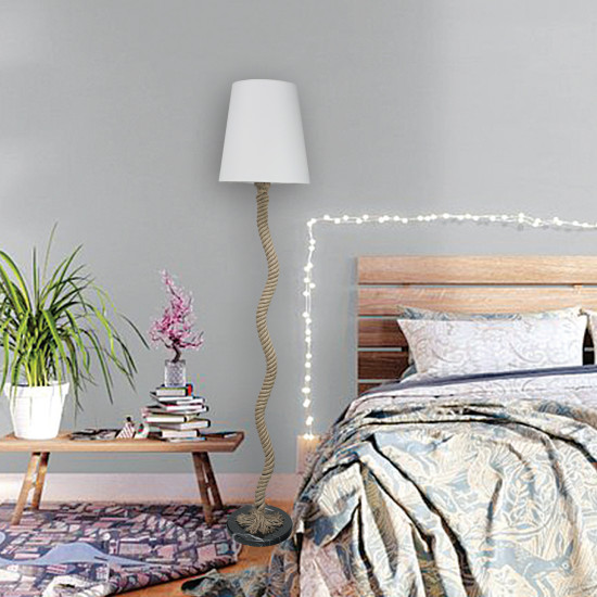 InLight Επιδαπέδιο φωτιστικό από καφέ σχοινί και υφασμάτινο καπέλο (45364-WH) 